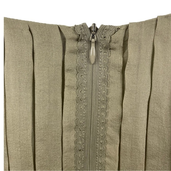 ANDY The-Ahn 100% Silk Pleated Olive Long Sleeved Tunic Size 10 - Picture 5 of 9